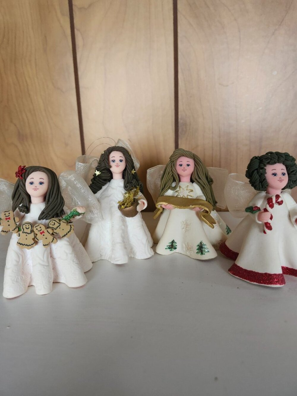 Set of 4 Kneeded Angels Christmas Holiday Figurines